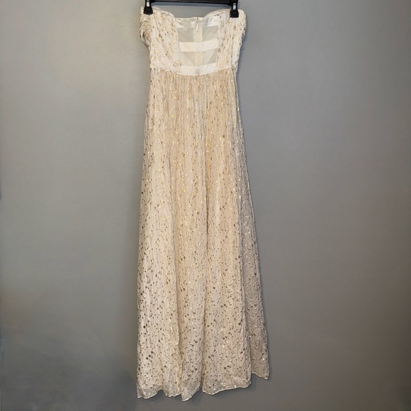 EUC Erin Fetherston Coralie Foiled Silk Chiffon Gown Ivory Gold Size 6 - Picture 8 of 11